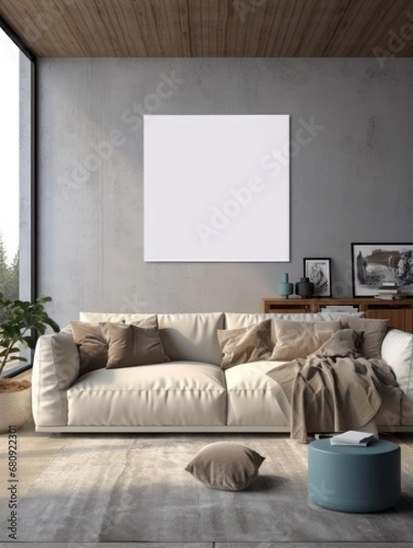 Fototapeta Modern Nordic style apartment with picture frame template