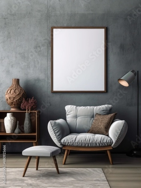 Fototapeta Modern Nordic style apartment with picture frame template