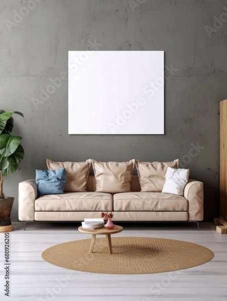 Fototapeta Modern Nordic style apartment with picture frame template
