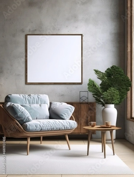 Fototapeta Modern Nordic style apartment with picture frame template