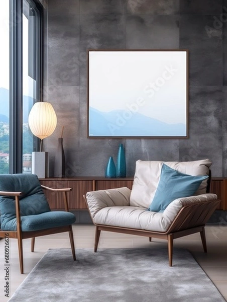 Obraz Modern Nordic style apartment with picture frame template