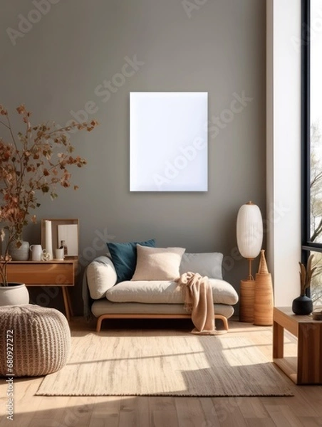 Obraz Modern Nordic style apartment with picture frame template