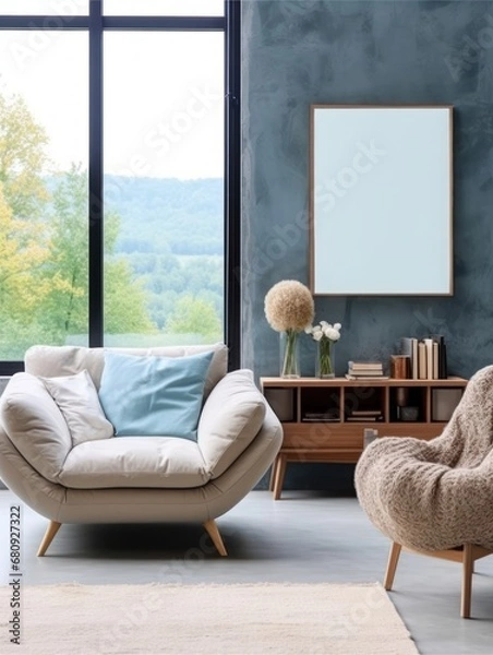 Obraz Modern Nordic style apartment with picture frame template