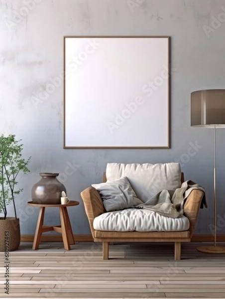 Obraz Modern Nordic style apartment with picture frame template