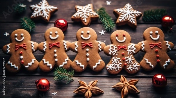 Obraz Christmas gingerbread man cookies and spices stock photo