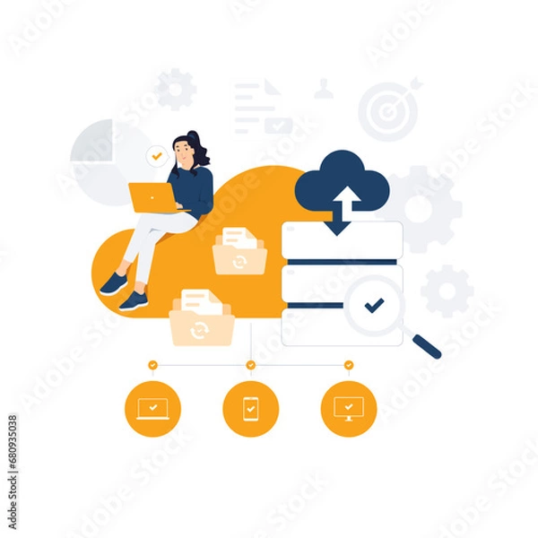 Obraz Cloud computing technology, online storage database backup concept illustration