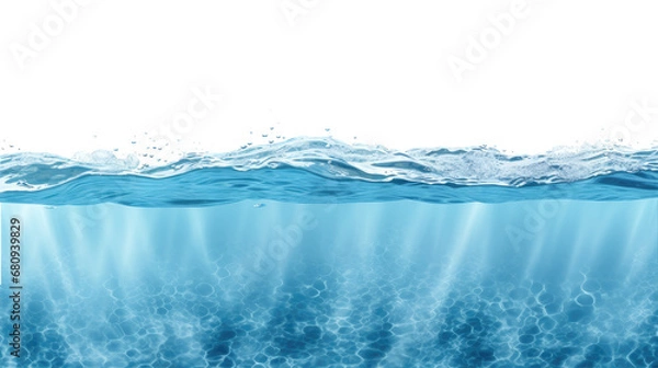 Fototapeta Water wave  underwater  blue  ocean isolated on cutout PNG transparent background