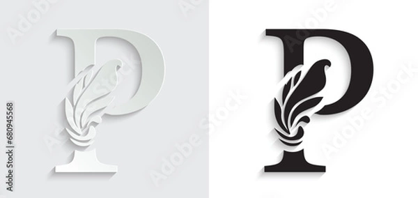 Fototapeta letter P. flower letters. Vintage ornament initial Alphabet. Logo vector	

