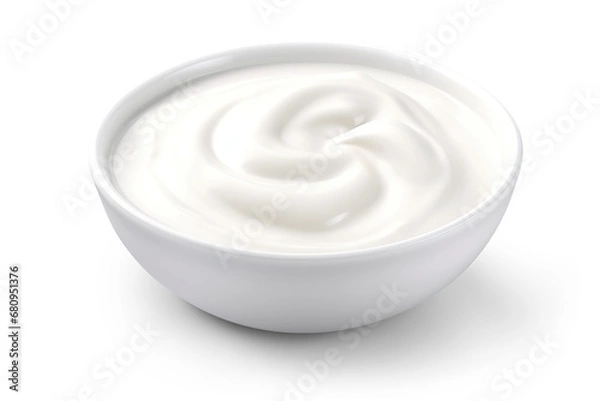 Fototapeta Sour cream in bowl. Cut out on transparent