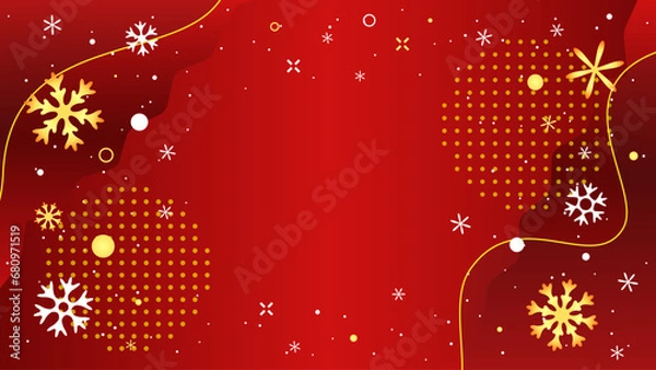 Obraz メリークリスマス、キラキラした雪の結晶と赤色の背景。ベクターイラスト素材