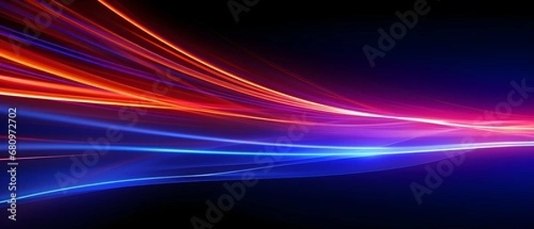 Fototapeta Neon color glowing lines background, high-speed light trails effect.