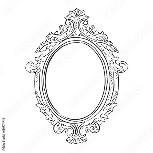 Obraz A line drawn illustration of an ornate vintage frame from the 1800's. Mirror or picture frame. 