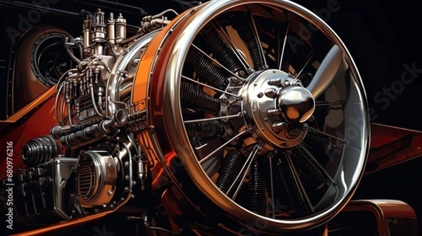 Fototapeta Aircraft engine. Internal components of the aircraft engine