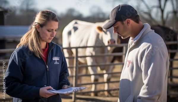 Obraz Agriculture Specialists Inspecting Livestock