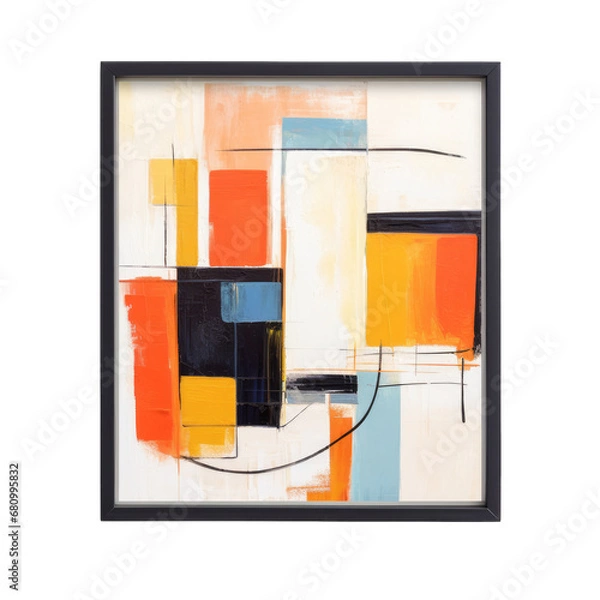 Fototapeta Framed colorful abstract painting isolated on transparent background. Abstract retro style painting pattern