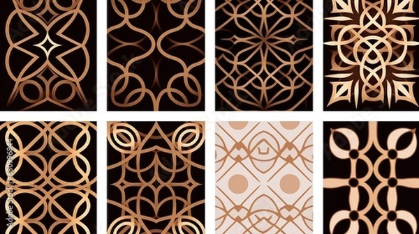 Fototapeta Art deco dividers and decorative golden headers. Victorian book and interior ornament. flat style art illustration on solid background