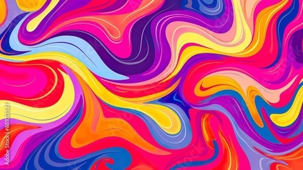 Fototapeta Groovy retro seamless pattern. Disco wavy rainbow background liquid. Trippy psychedelic swirl summer backdrop.