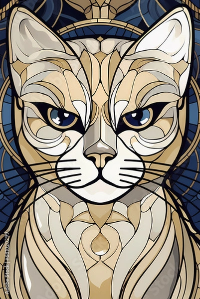 Fototapeta ai generated, cat ilustration, 1920s and 30s aesthetic, art deco paterns	
