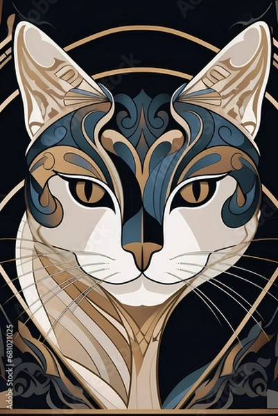 Fototapeta ai generated, cat ilustration, 1920s and 30s aesthetic, art deco paterns	
