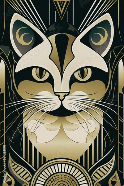 Fototapeta ai generated, cat ilustration, 1920s and 30s aesthetic, art deco paterns	