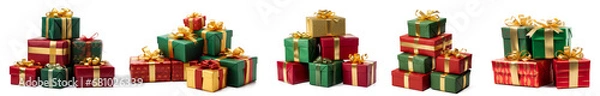 Obraz Pile of Christmas gift boxes isolated on transparent background. set of christmas boxes