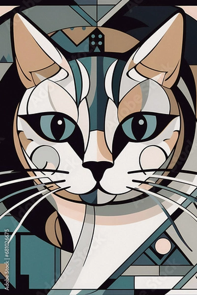Fototapeta ai generated, cat ilustration, 1920s and 30s aesthetic, art deco paterns	