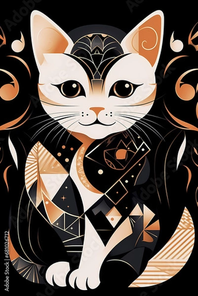 Fototapeta ai generated, kitten ilustration, 1920s and 30s aesthetic, art deco paterns	