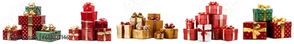 Obraz Pile of Christmas gift boxes isolated on transparent background. set of christmas boxes