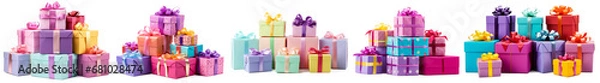 Obraz Pile of Colorful birthday gift boxes isolated on transparent background. set of birthday gifts