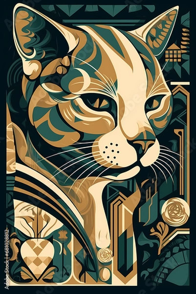 Fototapeta ai generated, cat ilustration, 1920s and 30s aesthetic, art deco paterns	