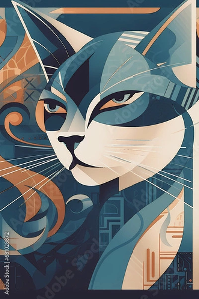 Fototapeta ai generated, cat ilustration, 1920s and 30s aesthetic, art deco paterns	