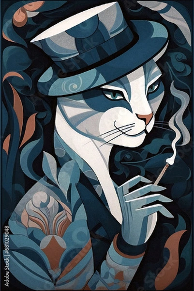 Fototapeta ai generated, cat ilustration, 1920s and 30s aesthetic, art deco paterns	
