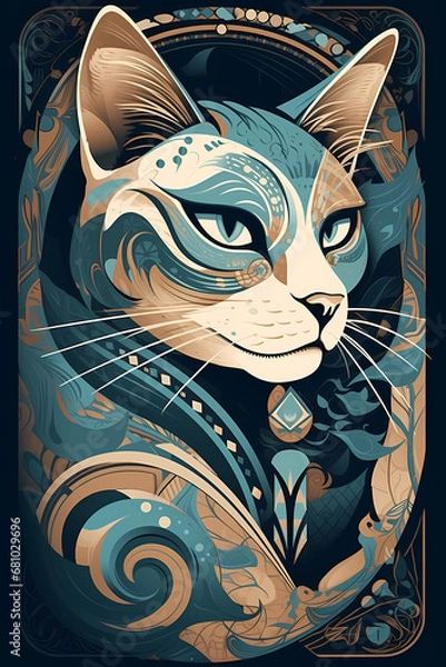 Fototapeta ai generated, cat ilustration, 1920s and 30s aesthetic, art deco paterns	