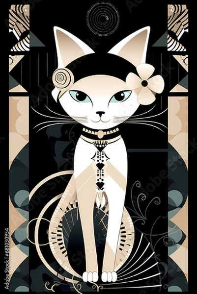Fototapeta ai generated, kitten ilustration, 1920s and 30s aesthetic, art deco paterns	