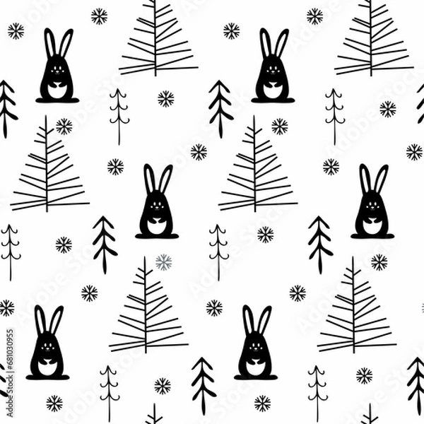 Obraz Cute animals winter pattern