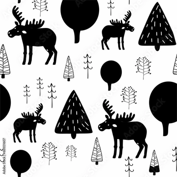 Fototapeta Cute animals winter pattern