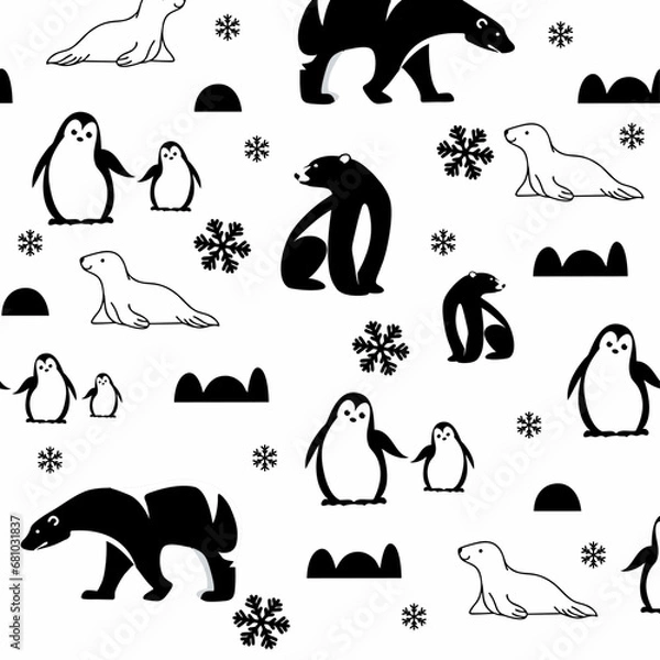 Obraz Cute animals winter pattern