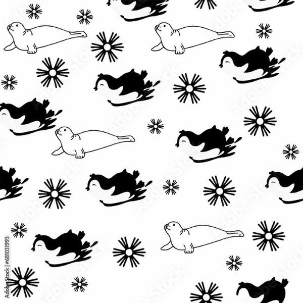 Fototapeta Cute animals winter pattern