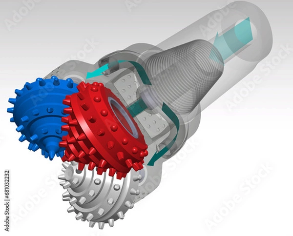 Fototapeta Tricone drill bits 3D illustration