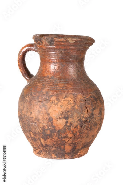 Obraz old vessel with a crack isolated on white background