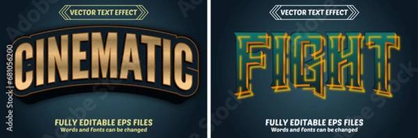 Obraz Bundle of 3d Fight &Cinematic editable text effect design vectors. Set of editable text effect designs. Modern editable text effect vector design. 