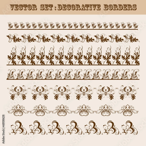 Obraz Vector set of floral decorative borders