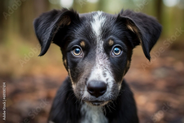 Fototapeta GENERATIVE AI: Canine Curiosity - Portrait of a Cute Puppy with a Tilted Head Looking Inquisitively at the Camera