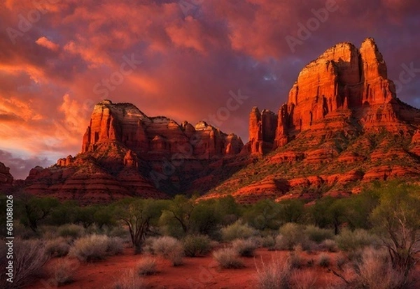 Fototapeta Crimson Canyons: Arizona's Sedona Red Rocks Evening Glow.