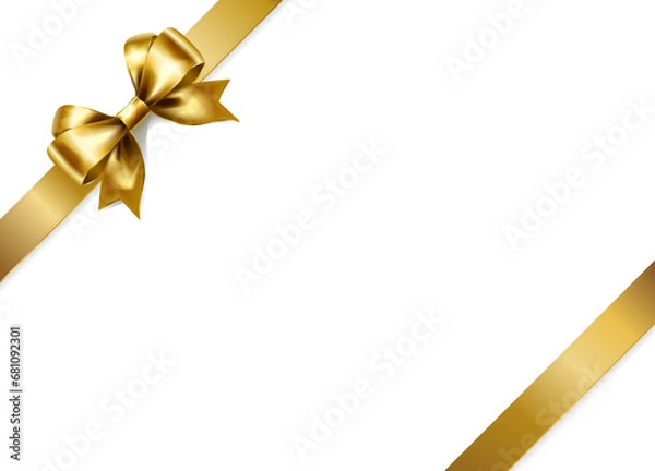 Obraz シンプルなサテンのリボン（斜め・ゴールド）