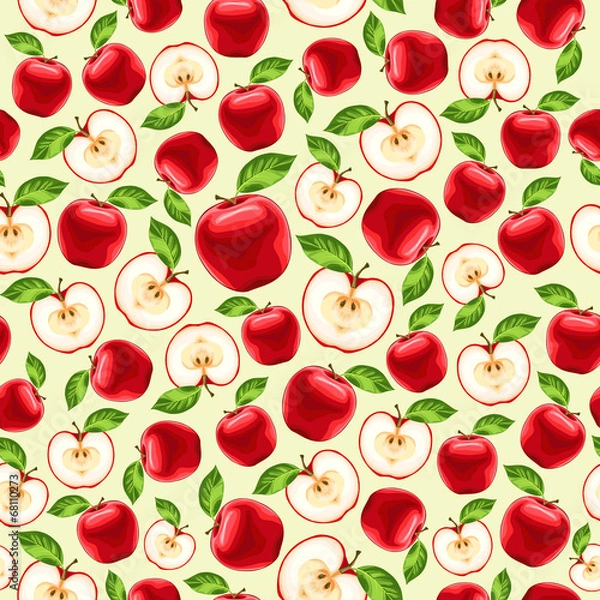 Fototapeta red apples seamless pattern