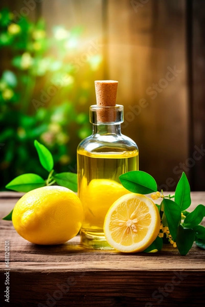Fototapeta lemon essential oil in a bottle. Generative AI,