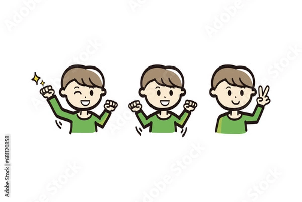 Fototapeta 男の子のいろんなポーズバリエーションのポップなイラストセット