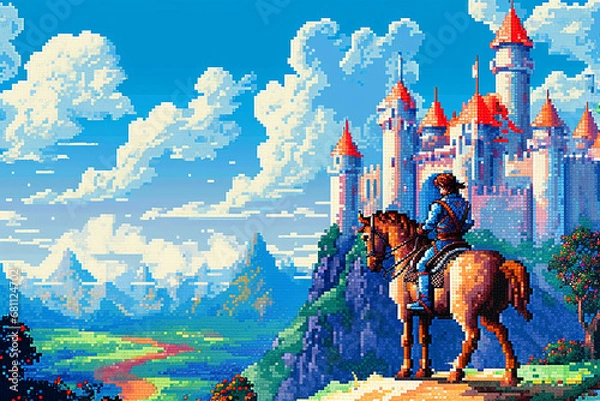 Obraz 8bit Pixel Darstellung alter Computerspiele. Kämpfer, Helden und Monster