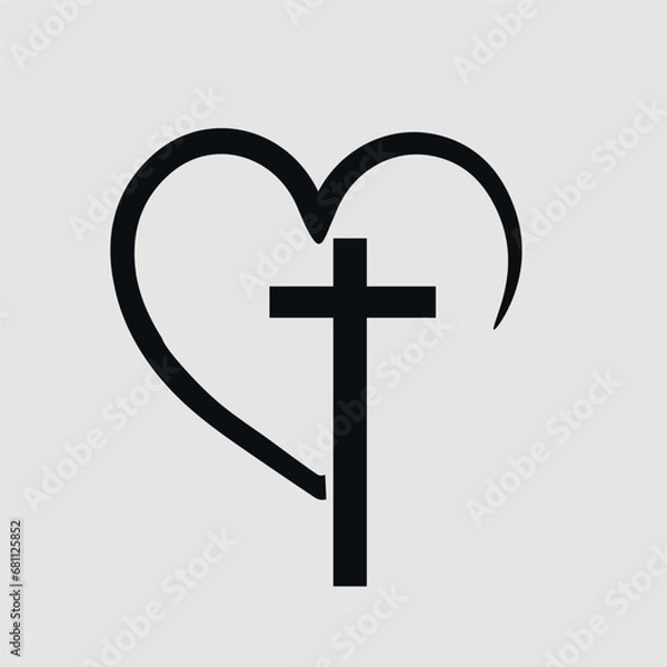 Obraz Christian cross in heart, Jesus Christ vector illustration.
